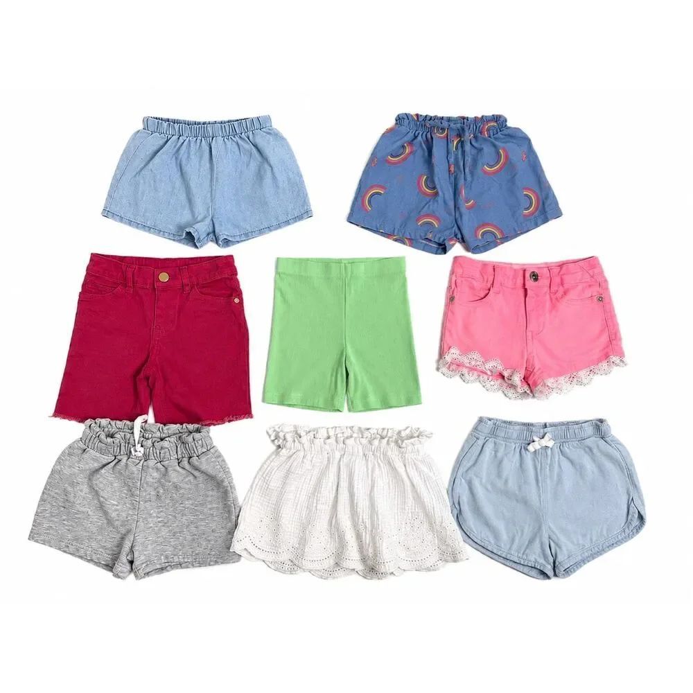 Girls 8 Shorts/ 1 Top Lot Size 4 Summer Casual Denim Pink Rainbow